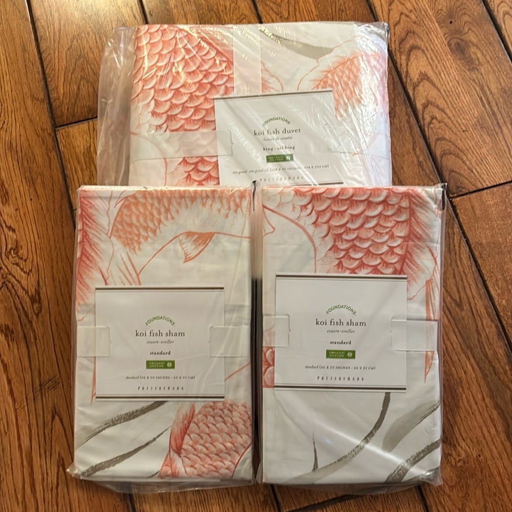 Pottery Barn Koi Fish King/Cal King Duvet & 2 Standard Shams NIP NEW